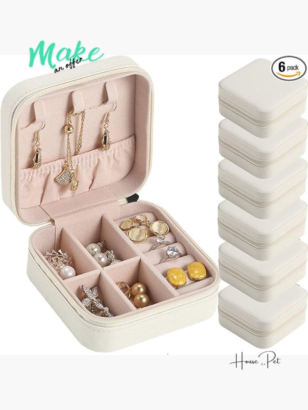 6 Pack Mini Travel Jewelry Box PU Leather Portable Earring Storage Organizer